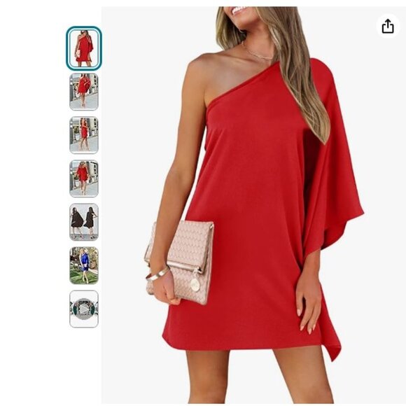 NEW! Beagimeg Women's Sexy One Shoulder Batwing Loose Mini Dress - Size Small - Picture 4 of 4
